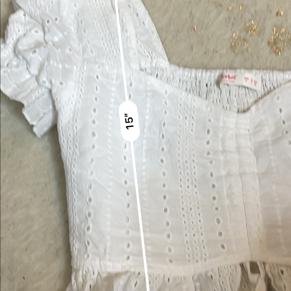 Romwe white ruffle hem eyelet cropped shirt - Picture 5 of 5